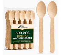 500x Wooden Spoons Bulk - Disposable Spoon Utensils for Dessert BBQ Party | Splinter-Free, Birchwood, Biodegradable, Recyclable, Food Safe, Camping, Ice Cream, Office, Kids, Wedding, Events, Soup