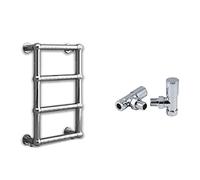 500x700mm Modern Designer Victorian Heated Towel Rail Bathroom Radiator (Chrome, With Angled Matching Valves)