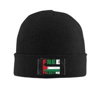 501 Beanie Hat Free Palestine Flag I Stand with Palestine Black Knit Hat Fashion Beanie Cap Premium Knit Cap for Jogging Camping Fishing