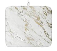 501 Dish Drying Mat For Kitchen 41x46 cm, White Gold Marble Wild Symbol Absorbent Pad With Hanging Loop Machine Wash Kitchen Dry Mat Space-Saving Rack Pad For Dish Kitchen Counter