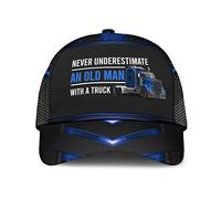 501 Sports Hat Never Underestimate an Old Man with A Truck Trucking Tractor Trailer Driver Black Women Men Hip Hop Cap Classic Sun Cap Plain Snapback Cap for Fishing Golf Summer