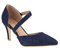503 Women's Lace Satin Mid Heel Pointed Toe Strappy Slip-On Court Shoes Evening Wedding Special Occasion (Navy Lace, uk_footwear_size_system, adult, women, numeric, medium, numeric_5)