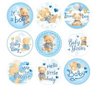504pcs Boy Baby Shower Stickers for Favors, Blue Lovely Welcome Baby Stickers Round Little Baby Boy Newborn Labels for Chocolate Candy Gift Wrapping Scrapbooking Envelope Birthday Party(Bear)