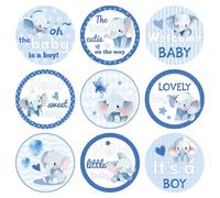 504pcs Boy Baby Shower Stickers for Favors, Blue Lovely Welcome Baby Stickers Round Little Baby Boy Newborn Labels for Chocolate Candy Gift Wrapping Scrapbooking Envelope Birthday Party(Elephant)