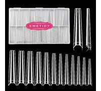 504Pcs No C Curve 3XL Extra Long Coffin Nail Tips, SWETIDY Clear Acrylic Nails Coffin Shape Nail Tips Flattened Half Cover False Nails for Salon&Home DIY French ABS Nail Art Tips,12 Sizes