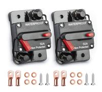 50Amp Circuit Breaker with Manual Reset, Waterproof Inline Fuse for Boat Trolling Motor Marine ATV Trailer Vehicles Stereo Audio Electronic Battery Solar System, for 12V-48V DC with Wire Lugs 2PC