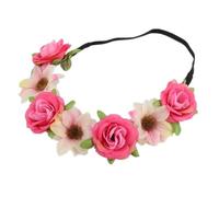 50cm/19.69 Inch Floral Headband with Seven Flowers Wedding Hair Accessories Elastic Fabric Wreath for Women