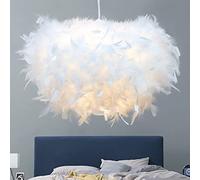 50cm/19.8" Hemisphere White Feather Pendent Light Feather Lampshade Ceiling Light Fixture Feather Chandelier for Living Room, Bedroom, Dining Room