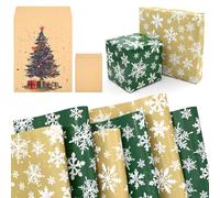 50cm*70cm Snowflakes Wrapping Paper Sheet, QRTDXP Green and White 6pcs ECO Christmas Wrapping Paper Sheets Design for Xmas Day Birthday Present-Wrapped in an envelope bag print with Christmas tree