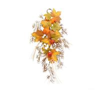 50cm Autumn for Leaf and Pumpkin Garland for Halloween and Thanksgiving Décor, Silk Cloth Leaves with Yellow Berries, Artificial Wreath for Front Door
