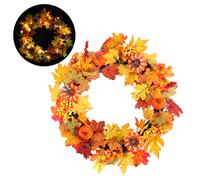 50CM Autumn Leaf Artificial Maple Pumpkin Berry Wreath with LED Light