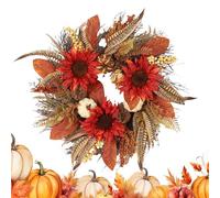 50cm Autumn Wreath, Fall Autumn Door Wreath, Harvest Front Door Wreathwith Pumpkin Berries, Artificial sunflowerwreath for Thanksgiving Halloween Christmas Autumnhome Decoration