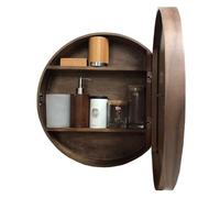 50cm Bathroom Mirror Cabinet Round Wall Solid Wood Bathroom Mirror Cabinets Left Door/right Door Bathroom Wall Mounted Mirror Cabinets, Large Furniture Storage Mirror(Brown-A)