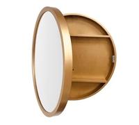 50cm Bathroom Round Mirror Cabinet Bathroom Wood Cabinet Single Mirrored Door Wall Mounted Bathroom Mirror With 2-shelf(Gold)