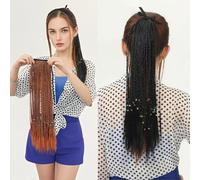 50cm Braided Ponytail Extension 100g Tie-Up Synthetic Hairpieces for Women Seamless High Pony Tail for Daily Use (2# Off Black)