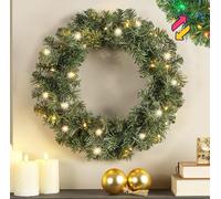 50cm Colour Changing Pre-Lit Wreath Christmas Green Front Door Wreath - 40 Warm White or Multi Coloured LEDs Battery Operated Light Up Indoor and Outdoor Wreath