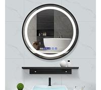 50cm Dimmable LED Bathroom Vani Mirror, Round Touch Sensor, Anti-Fog, Time & Temperature Display, Makeup Mirror with White/Warm Light for Shower & Salon Use