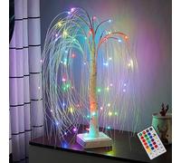 50cm Fibre Optic Christmas Trees, 16 Color White Birch Tree Twig Tree with Lights, Pre Lit Branches Christmas Tree with USB Cable and Remote Control, Warm LED Christmas Tree for Indoor Decoration
