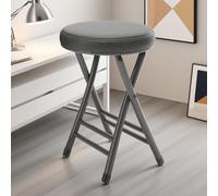 50cm Folding Stool Padded Round Folding Chair Portable Bar Stool for Kitchen Camping Seat Max Load 150kg Gray & BlackVersatile Home & Outdoor Use