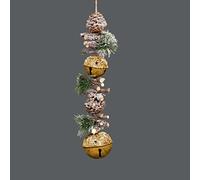 50cm Garland with Golden Jingle Bells Wooden Sticks, Berries and Pinecones Christmas Home Wall Door Hanger Sleigh Bells Xmas Holiday Hanging Decorations
