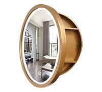 50cm Gold Bathroom Mirror with Lights Round Wall Cabinet 3-Shelf Vanity Storage Left Door Design Ideal for Home & Kitchen Decor