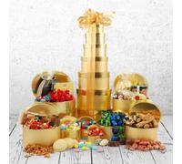 50cm Golden Chocolate Gift Tower - 7 Gift Boxes with Chocolates, Cookies & Sweet Treats - Chocolate Hamper for a Birthday, Friends, Family or Staff