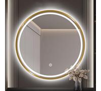 50cm LED Round Bathroom Mirror, Wall-Mounted Vanity Mirror with Touch Sensor, Aluminium Frame, Illuminated Gold Finish, 70x70cm - Modern Home Decor