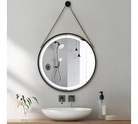 50cm LED Round Bathroom Mirror with Lights 3 Color Changing Modern Wall Decor for Bathroom Living Room Entryway - Stylish Black Finish (19.7in)