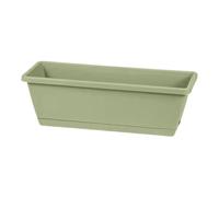 50cm Long Garden Trough Planter with Drip Tray, Grey Weatherproof Window Sill Plant Pot, Outdoor Balcony Box for Herbs Flowers Strawberries, Plastic Rectangular Planters for Outside (Green)