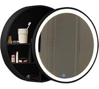 50cm Modern Black WallMounted Bathroom Cabinet with RoundMirror & Storage Stylish Design for SpaceSaving Organization