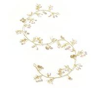 50cm Pearl Hair Accessories,Flower Crowns for Women Not Easy to Fade Pearl Headband Well Attached to The Hair for Bridal, Wedding, Dance Makeup, Birthday, Holiday or Anniversary (Gold)