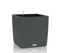 50Cm Planter, Granite Grey Plastic Large Self-Watering Planter With Substrate And Water Level Indicator Lechuza Cube Cottage