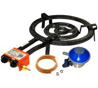 50cm Premium Paella 3 Ring Gas Burner (42-80cm Pan) + 1.5kg/h Butane Reg & Hose