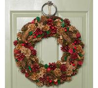 Samuel Alexander 50cm Red Hanging Christmas Wreath with Red Berries and Pinecones