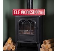 50cm Red Metal Christmas Elf Workshop Road Sign Hanging Decoration