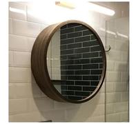 50cm Round Bathroom Mirror Cabinet with Storage - Wall-Mounted Vanity Mirror with Brown Finish for Stylish Restroom Organization & Space-Saving Solution