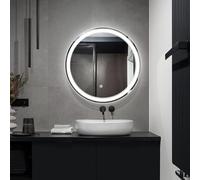 50cm Round Bathroom Mirror - Dimmable Makeup & Farmhouse Wall Mirror with Clear Reflective Surface Explosion-Proof Tri-Color Light Infinite Dimming for Perfect Reflection
