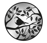 50cm Round Black Metal Garden Mirror with a Decorative Robin Bird Silhouette | Suitable Mirror Wall Art for Indoor or Outdoor Use