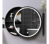 50cm Round LED Bathroom Mirror with Cabinet - Modern Black Makeup Mirror with Hidden Shelves for Toilets & Balconies - Stylish Lighting & Storage Solution