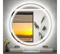 50cm Round Wall Mounted Makeup Mirror - Smart Tri-Colored Light Mirror with Infinite Dimming Dual Touch Switch Perfect for Bathroom Vanity and Clear Reflection