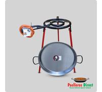 50cm Spanish Polished Steel Paella Pan & 35cm Gas Burner Kit / Set - Square Leg
