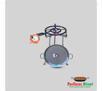 50cm Spanish Polished Steel Paella Pan & 40cm Gas Burner Kit - Folding Tripod