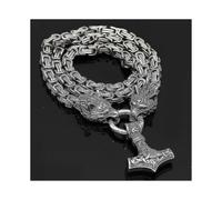 (50cm, style 3 black) Stainless Steel Viking Wolf Head Doubles Color Thor S Hammer Pendant Leather Chain Men S Necklace Jewelry
