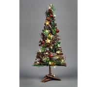 50cm Prelit Christmas Tree Battery Operated - Wooden Twigs Base Decorated with Red Baubles,Berries,Stars,Foliage,Pine Cones, Micro Rice LED Lights - Christmas Home Centerpiece Decoration