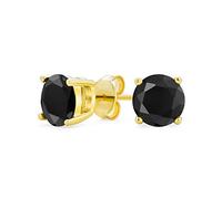 .50CTW Black Round Stud Earrings Cubic Zirconia Solitaire AAA CZ For Men Women Gold Plated .925 Sterling Silver 5MM