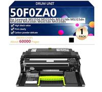 50F0ZA0 Drum Unit Compatible for Lexmark MS310d MS310dn MS312dn MS315dn MS410d MS410dn MS415dn MS510dn Printers, with Chip, High Yield 60000 Pages, Clear Printing,Black-1 pack