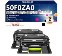 50F0ZA0 Drum Unit Compatible for Lexmark MS310d MS310dn MS312dn MS315dn MS410d MS410dn MS415dn MS510dn Printers, with Chip, High Yield 60000 Pages, Clear Printing,Black-2 pack