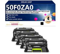50F0ZA0 Drum Unit Compatible for Lexmark MS310d MS310dn MS312dn MS315dn MS410d MS410dn MS415dn MS510dn Printers, with Chip, High Yield 60000 Pages, Clear Printing,Black-4 pack