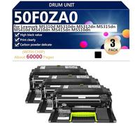 50F0ZA0 Drum Unit Compatible for Lexmark MS310d MS310dn MS312dn MS315dn MS410d MS410dn MS415dn MS510dn Printers, with Chip, High Yield 60000 Pages, Clear Printing,Black-3 pack