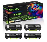 50F2X00 Compatible for Lexmark Toner Cartridges with Chip MS410d MS410dn MS510dn MS610de MS610dn Printers (4 Pack Black)